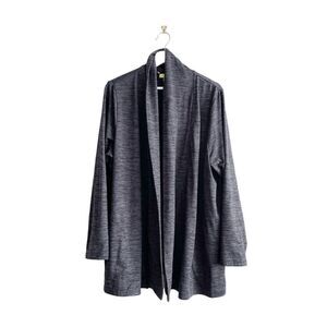 Nola Women's Heathered Draped Neck Open Front Knit Cardigan Gray Black Size 22